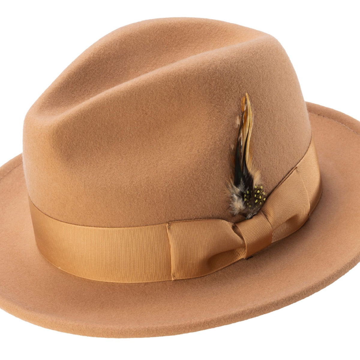 Camel Lightfelt wool felt pinch crown fedora hat by Montique - alternate view