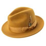 Gold Lightfelt 2 1/2" Wide Brim Wool Felt Pinch Crown Fedora Hat by Montique
