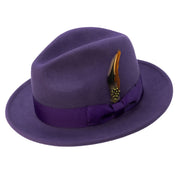Grape Lightfelt 2 1/2" Wide Brim Wool Felt Pinch Crown Fedora Hat by Montique