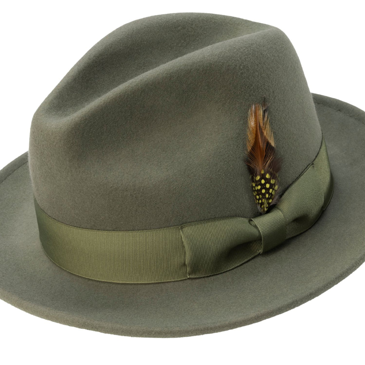 Olive Lightfelt wool felt pinch crown fedora hat by Montique - alternate view