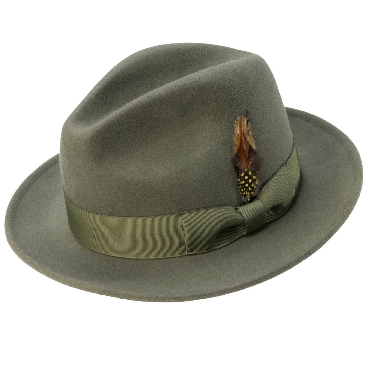 Olive Lightfelt wool felt pinch crown fedora hat by Montique