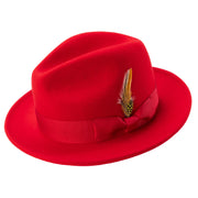 Red Lightfelt 2 1/2" Wide Brim Wool Felt Pinch Crown Fedora Hat by Montique