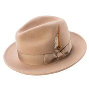 Tan Lightfelt 2 1/2" Wide Brim Wool Felt Pinch Crown Fedora Hat by Montique