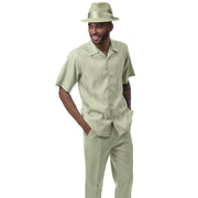 Mint Tone-on-Tone Jacquard Short Sleeve Walking Suit by Montique