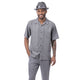 Lineweight Collection: Montique Men's Grey 2-Piece Textured Vertical Line Panel Short Sleeve Set