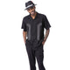 Men’s 2 Piece Short Sleeve Walking Suit with Embroidered Panels - Black