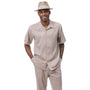 Charpi Collection: Montique Oatmeal 2-Piece Linen-Look Textured Walking Suit