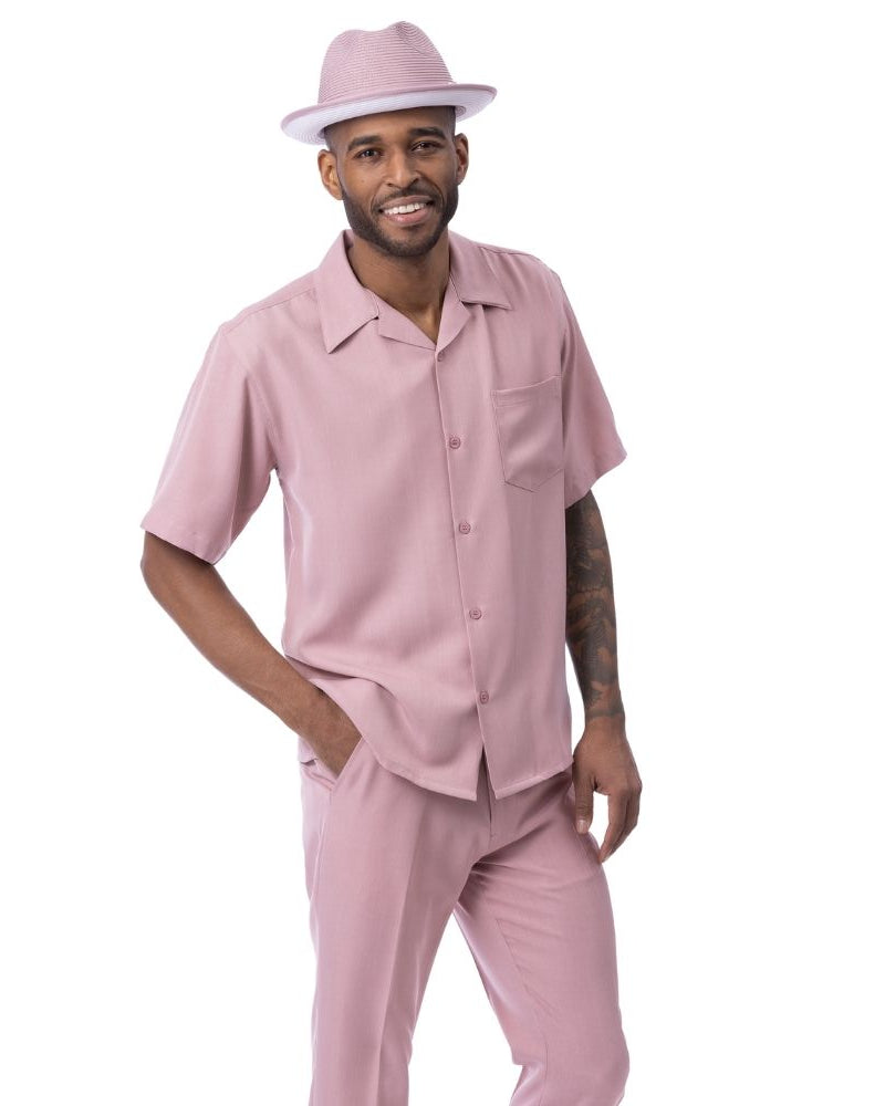 Blush solid men's walking suit short sleeve 2-piece set with matching pants and hat