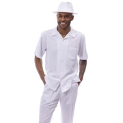 White Solid Short Sleeve Walking Suit Set - Classic Fit