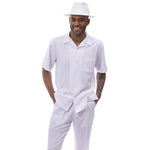 Classic Collection: White Walking Suit 2 Piece Solid Color Short Sleeve Set 696