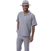 Grey Solid Short Sleeve Walking Suit Set - Classic Fit