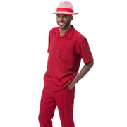 Red Solid Short Sleeve Walking Suit Set - Classic Fit