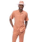 Peach Solid Short Sleeve Walking Suit Set - Classic Fit