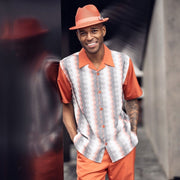 Men’s Wave Pattern Walking Suit Set in Salmon - 2 Piece Classic Fit