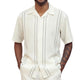 Montique Cream Textured Vertical Line Short Sleeve Shirt