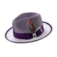 Purple & White Center Crease Fedora Hat by Montique