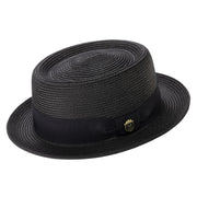 Black Pork Pie Straw Hat Short Brim with Grosgrain Band by Montique