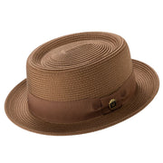 Cappuccino Pork Pie Straw Hat Short Brim with Grosgrain Band by Montique