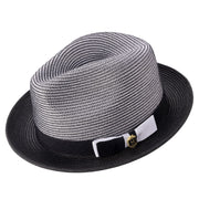 Black Two Tone Stingy Brim Fedora Hat by Montique