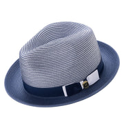 Navy Two Tone Stingy Brim Fedora Hat by Montique