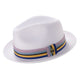 White Braided Straw Fedora Hat with Multistripe Band by Montique
