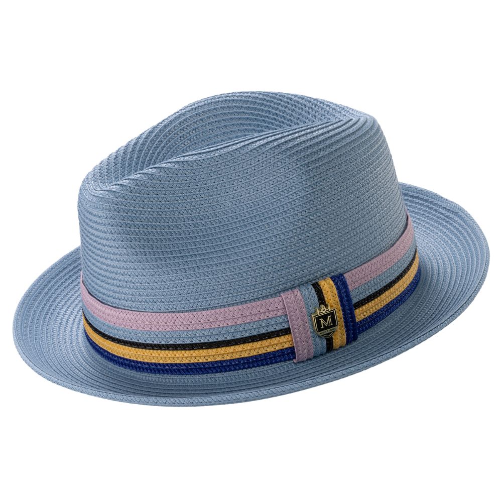 Carolina braided straw fedora hat with multistripe ribbon band