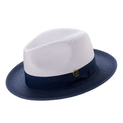 Navy Two Tone Wide Brim Fedora Hat by Montique