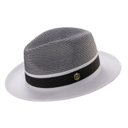 Mens White Two Tone Wide Brim Straw Fedora Hat by Montique