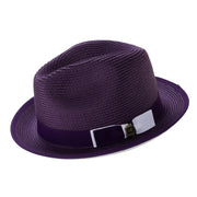 Purple and White Braided Stingy Brim Fedora Hat by Montique