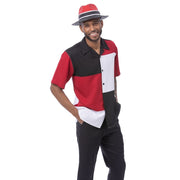 Montique Black & Red Color Block 2-Piece Short Sleeve Walking Suit