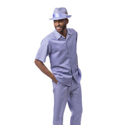 Montique Lilac Geometric Texture Walking Suit 2-Piece Set