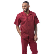 Montique Burgundy Jacquard Panel 2-Piece Walking Suit