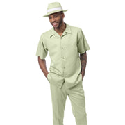 Montique Mint Geometric Texture Walking Suit 2-Piece Set