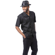 Black Tone-on-Tone Cable Knit Walking Suit Set by Montique