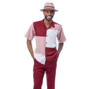 Montique Ruby & Blush Color Block 2-Piece Short Sleeve Walking Suit