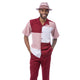 Montique Ruby & Blush Color Block 2-Piece Short Sleeve Walking Suit