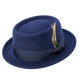 Navy Pork Pie Wool Felt Hat with Feather Accent by Montique