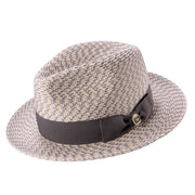 Grey White Woven Patterned Fedora Hat with Grosgrain Band