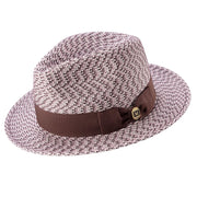 Brown White Woven Patterned Fedora Hat with Grosgrain Band