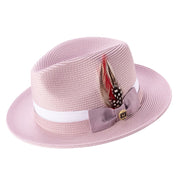 Mauve Wide Brim Fedora Hat with Two-Tone Ribbon by Montique