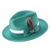 Emerald Wide Brim Fedora Hat with Two-Tone Ribbon by Montique