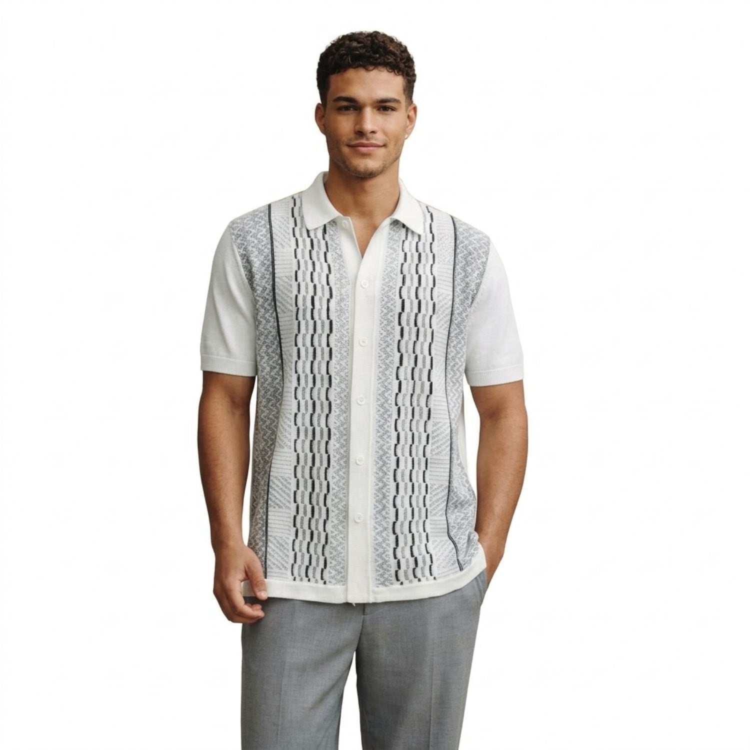 grey geometric textured 2-piece walking suit set front view