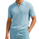 Blue Vertical Pattern Knit Zip Polo Shirt by Stacy Adams