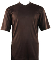 Brown Spandex Short Sleeve V Neck T Shirt