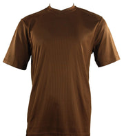 Cognac Spandex Short Sleeve V Neck T Shirt
