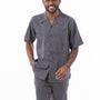 Montique Grey Tone on Tone Walking Suit 2 Piece Short Sleeve Set 2321