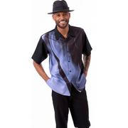Black Lavender Color Block Short Sleeve Walking Suit by Montique
