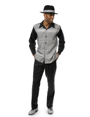 Montique Men's Black 2-Piece Geometric Print Long Sleeve Walking Suit Set