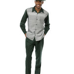 Serialized Collection: Montique Hunter Green Printed 2 Piece Long Sleeve Walking Suit Set 2357