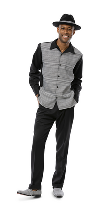 Montique Black 2 Piece Weaved Long Sleeve Walking Suit